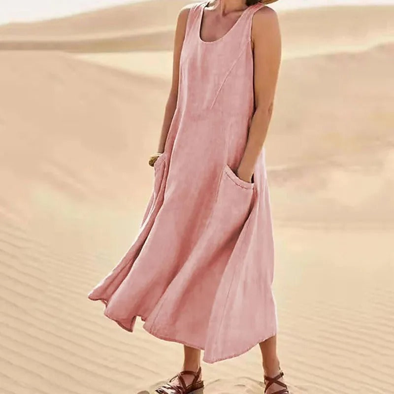 Women's Flowy Mini Beach Dress for Summer in Pink