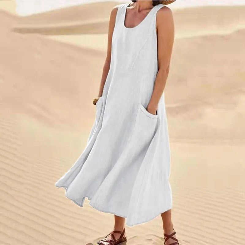 Women's Flowy Mini Beach Dress for Summer in White