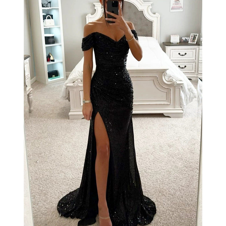 Women's Glamorous Wedding Guest Evening Dress in Black