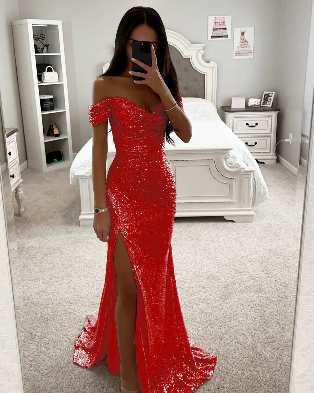 Women's Glamorous Wedding Guest Evening Dress in Red
