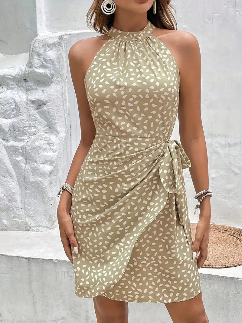 Women's Halter Dress for Summer Weddings in Khaki