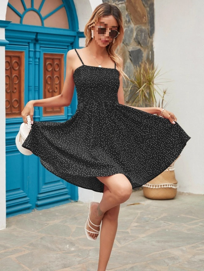 Women's Halter Polka Dot Summer Dress in Black
