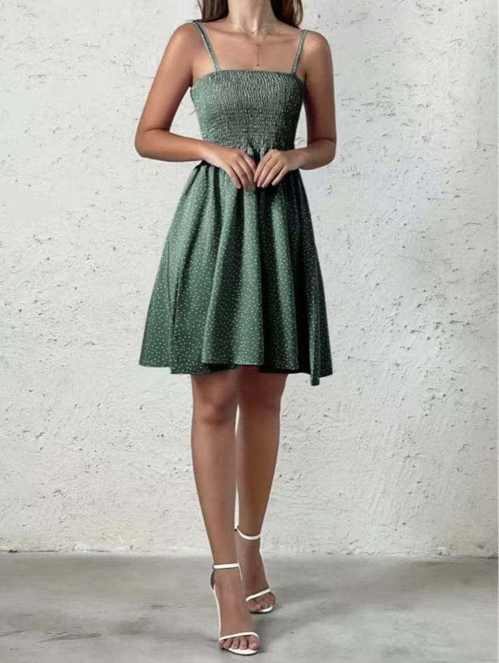 Women's Halter Polka Dot Summer Dress in Olive