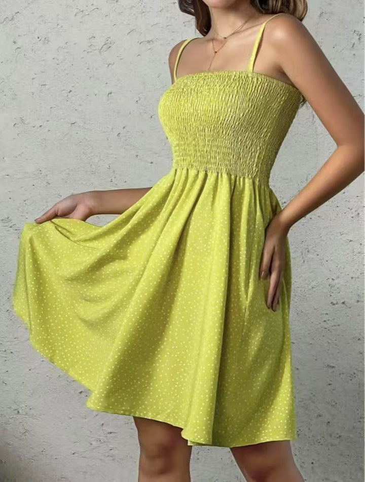 Women's Halter Polka Dot Summer Dress in Yellow