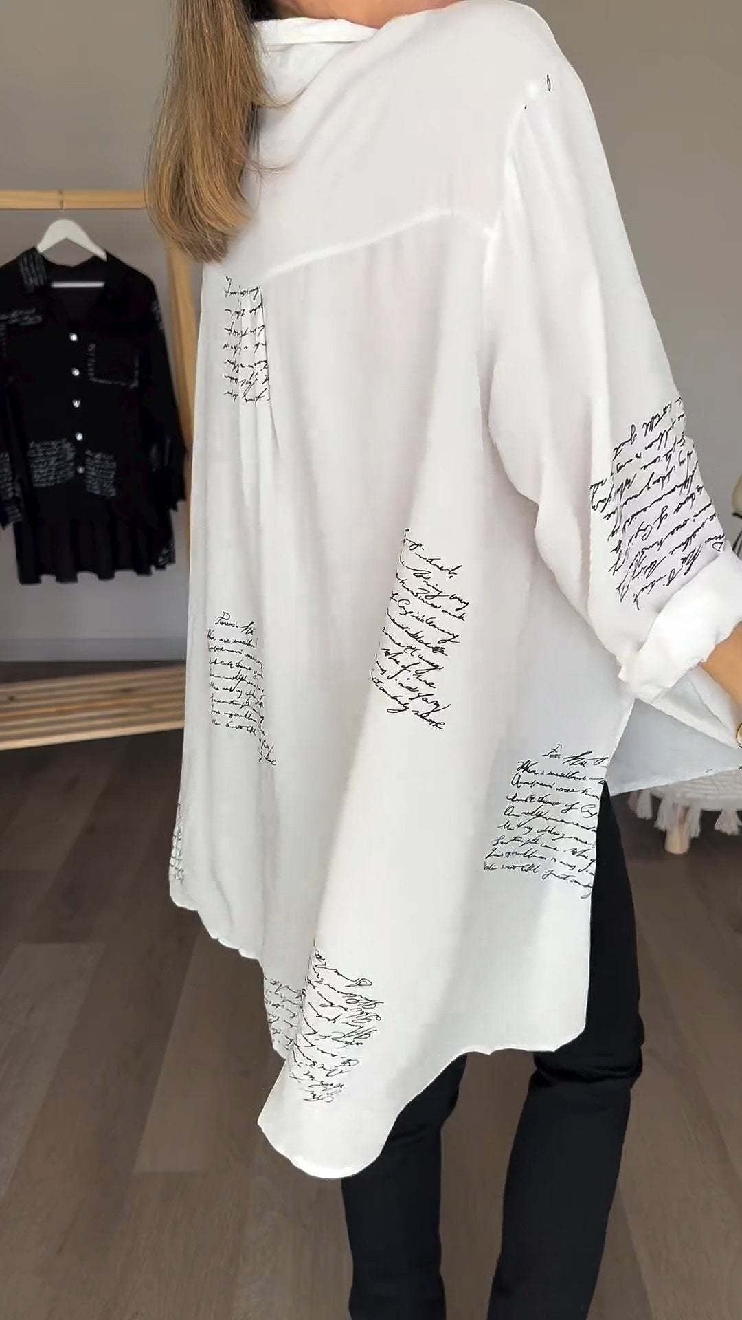 Women's Handwritten Print Button-Up Shirt (5)