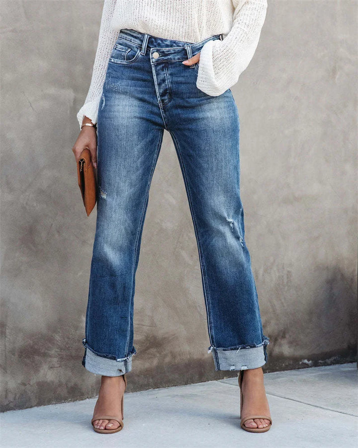 Women's High-Waist Straight Jeans in Blue