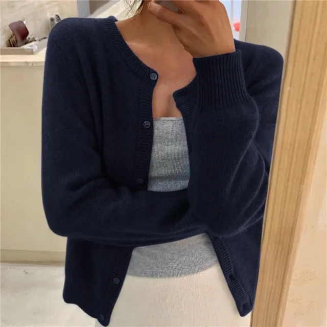 Women's Knit Cardigan for Everyday Elegance in Dark Blue