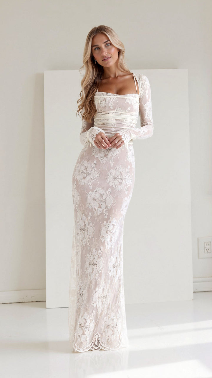 Women's Lace Corset Maxi Dress for Wedding Guests