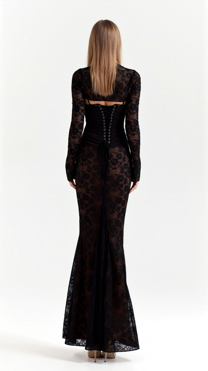 Women's Lace Corset Maxi Dress for Wedding Guests (5)