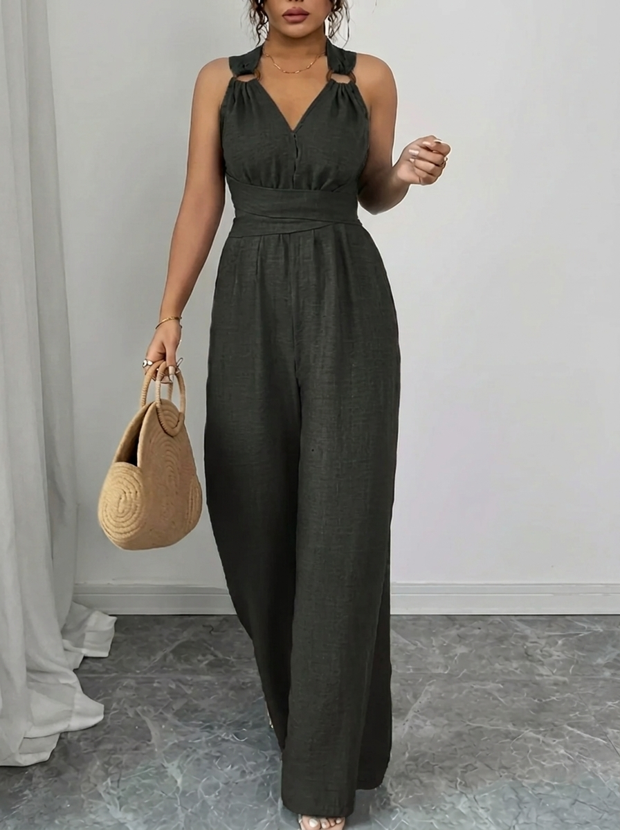 Women's Lace Knit Jumpsuit Set in Black
