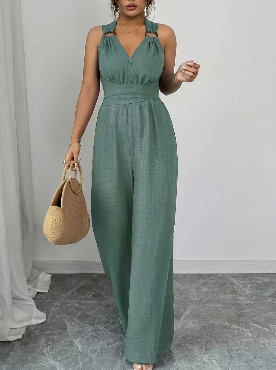 Women's Lace Knit Jumpsuit Set in Green