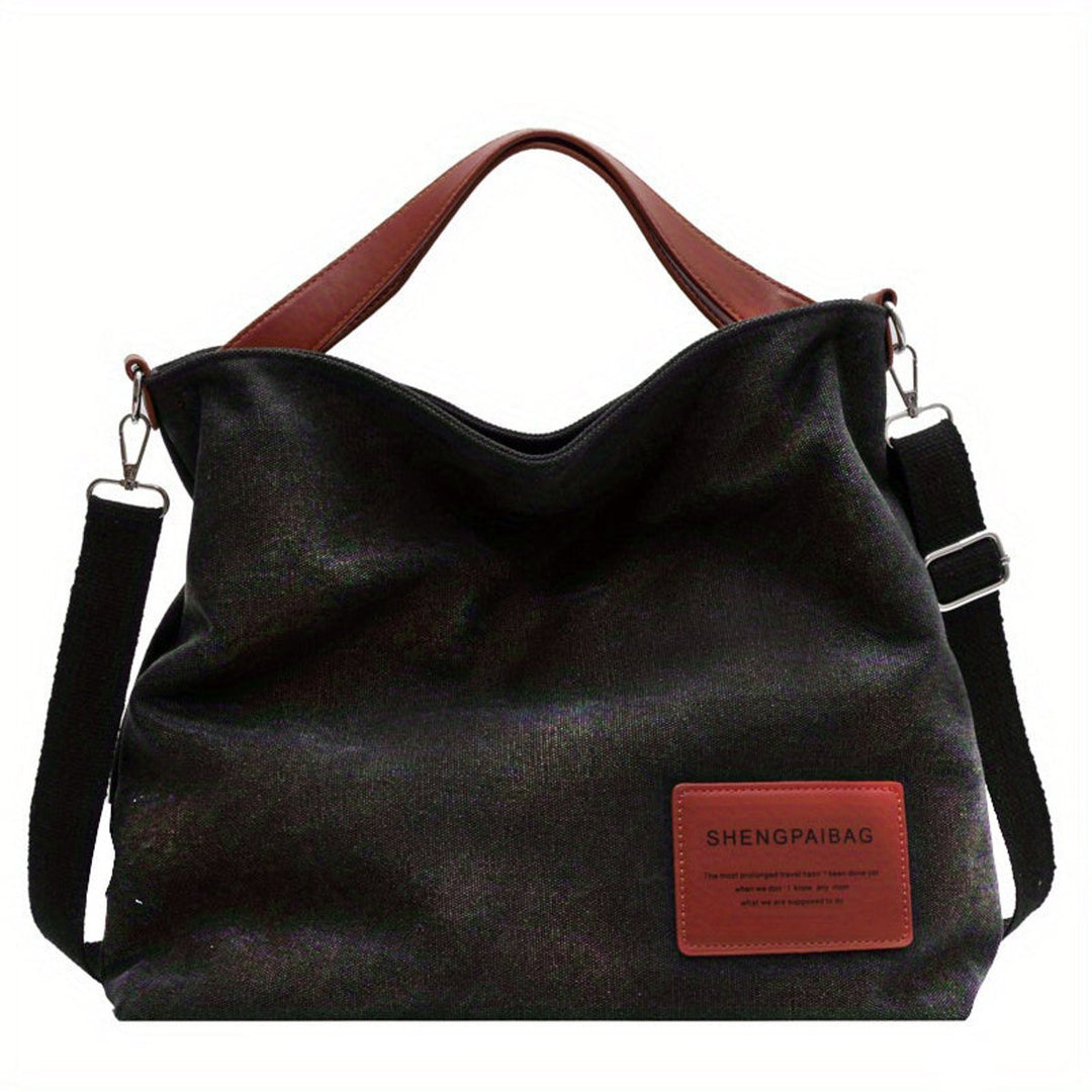 Women's Large Slouchy Canvas Bag with Adjustable Strap in Black