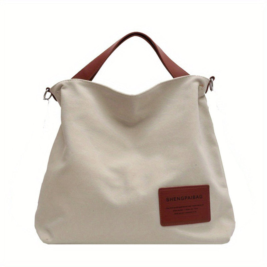 Women's Large Slouchy Canvas Bag with Adjustable Strap in Cream white