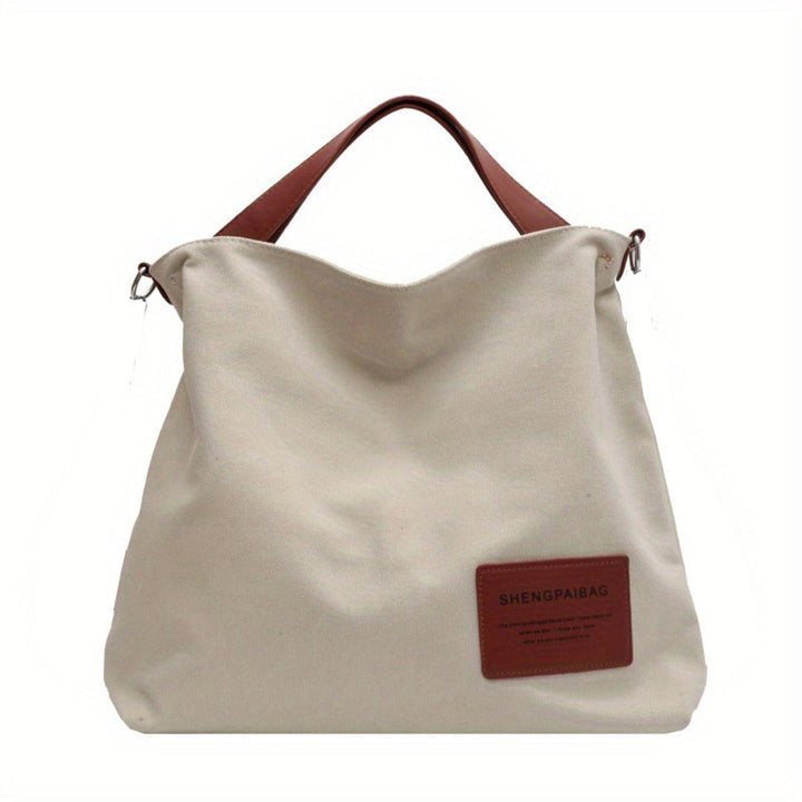 Women's Large Slouchy Canvas Bag with Adjustable Strap in Cream white