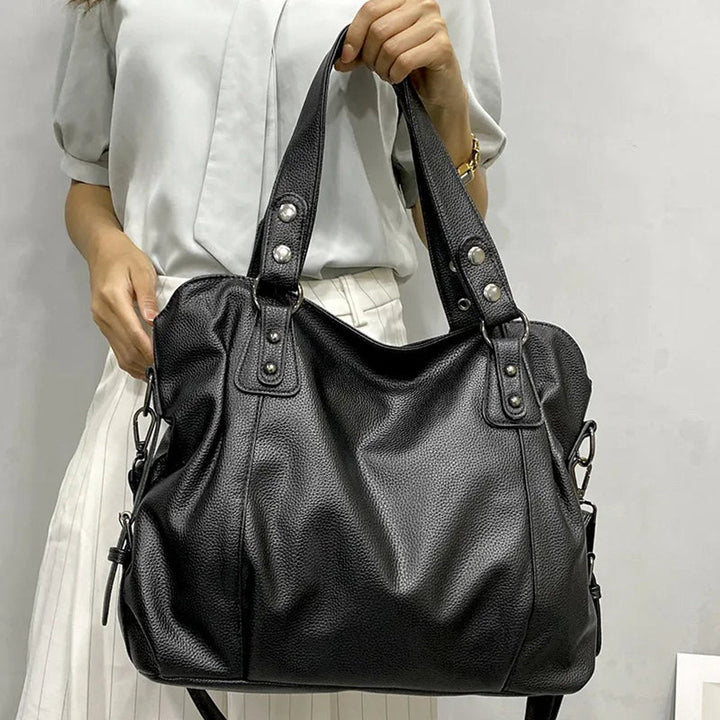 Women's Large Slouchy Studded Faux Leather Shoulder Bag in Cream