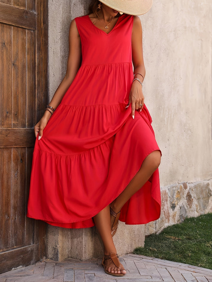 Women's Layered Viscose Dress for Wedding Guests in Red