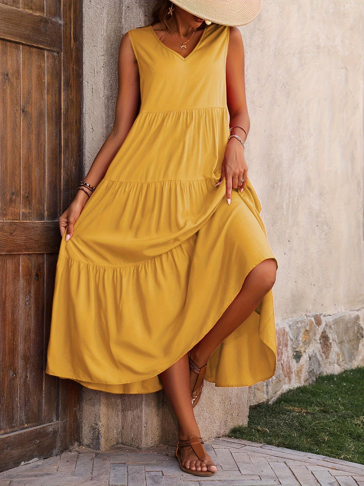 Women's Layered Viscose Dress for Wedding Guests in Yellow