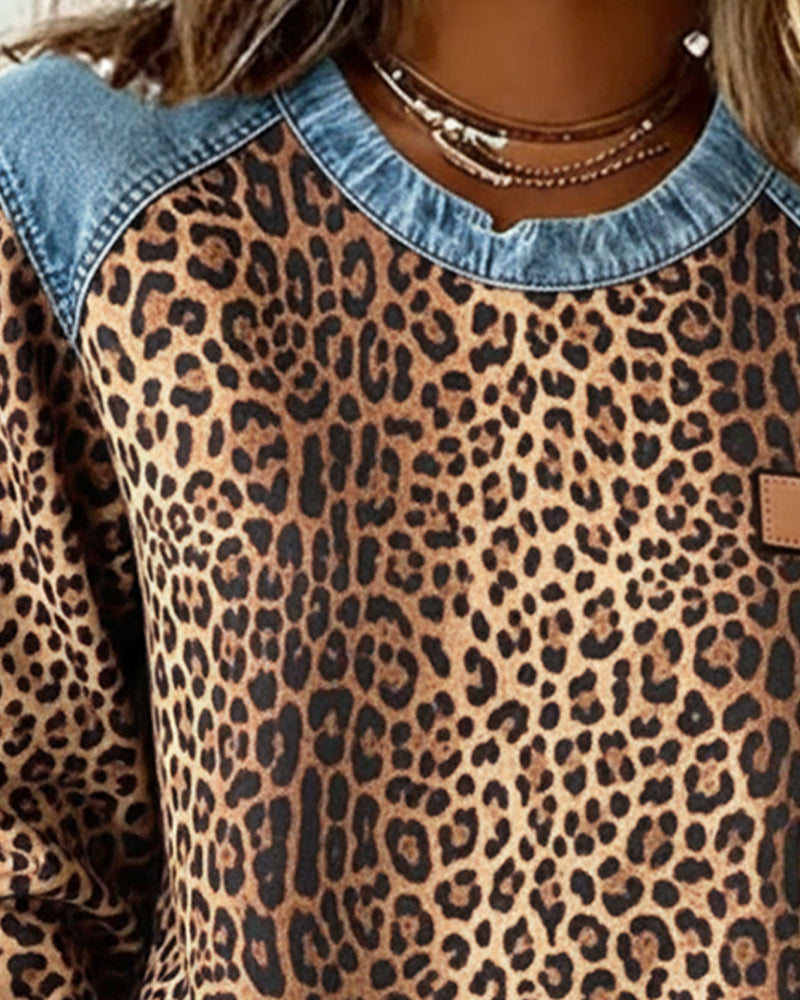 Women's Leopard Print Patchwork Pullover (2)