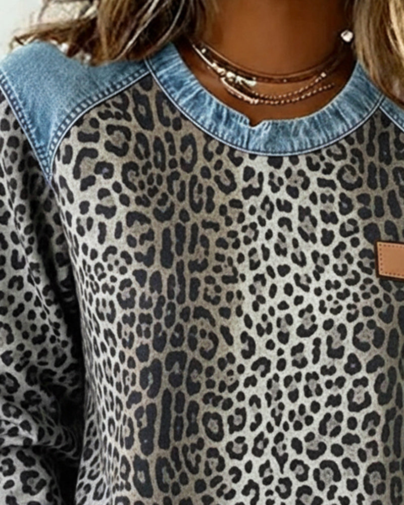 Women's Leopard Print Patchwork Pullover (5)