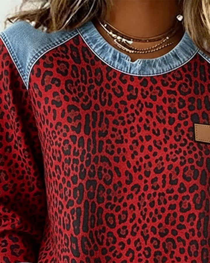 Women's Leopard Print Patchwork Pullover (8)
