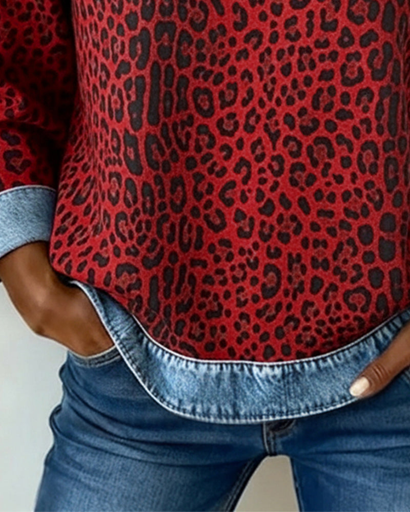 Women's Leopard Print Patchwork Pullover (9)