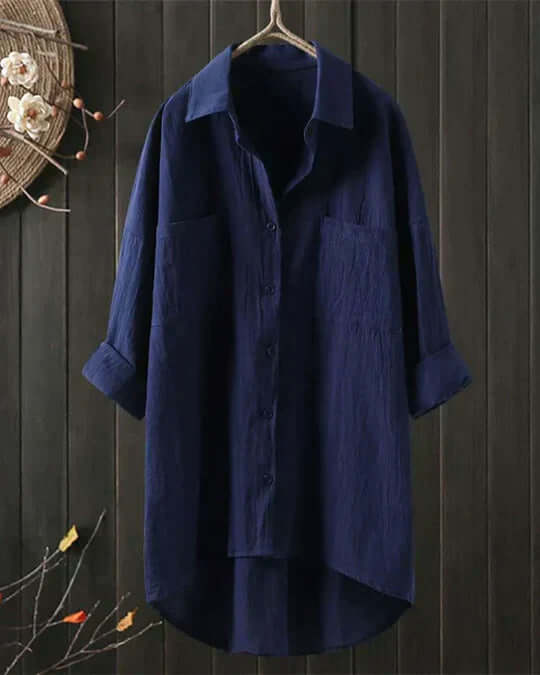 Women's Lightweight Linen Blouse for Summer in Blue