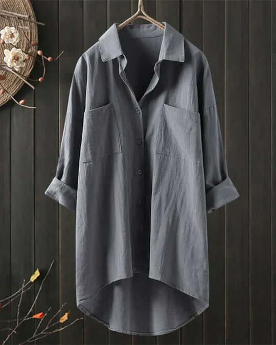 Women's Lightweight Linen Blouse for Summer in Grey