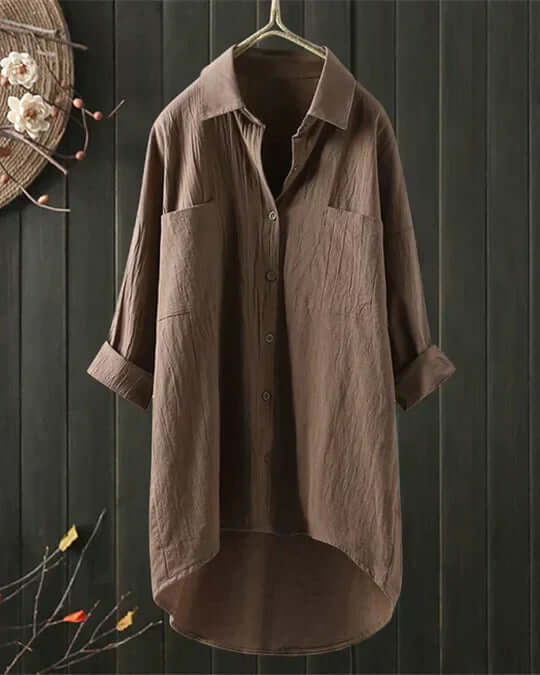 Women's Lightweight Linen Blouse for Summer in Khaki