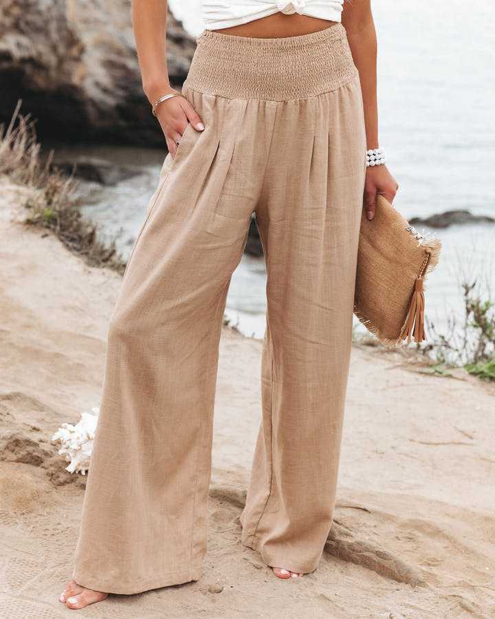 Women's Lightweight Wide Pants for Beach in Beige (Fast ausverkauft)