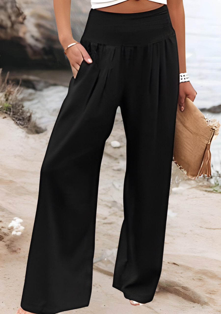 Women's Lightweight Wide Pants for Beach in Black