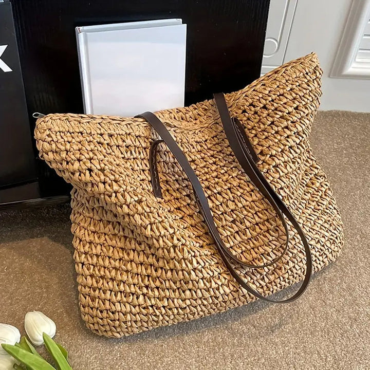 Women's Lightweight Woven Raffia Boho Beach Bag (5)