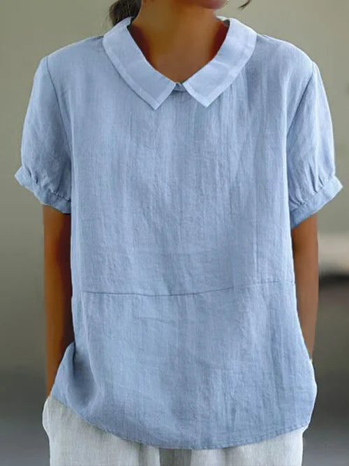 Women's Linen Blouse for Casual Wear in Blue