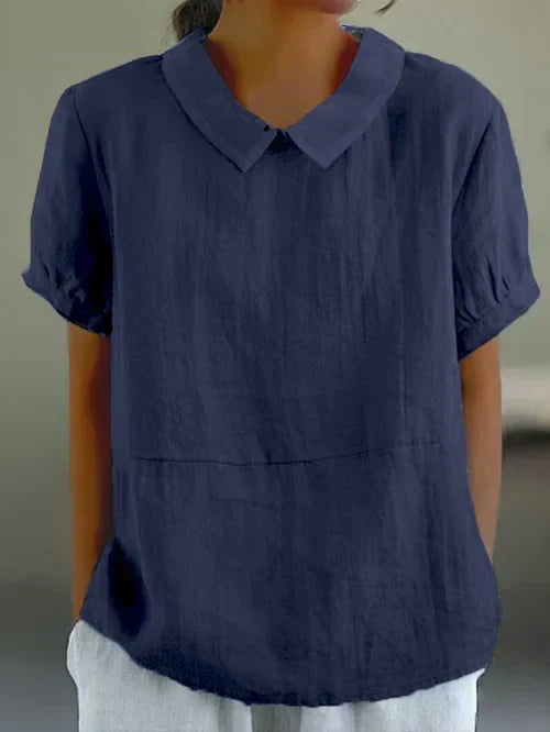 Women's Linen Blouse for Casual Wear in Dark blue