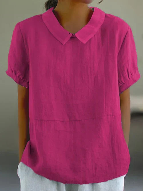 Women's Linen Blouse for Casual Wear in Dark pink