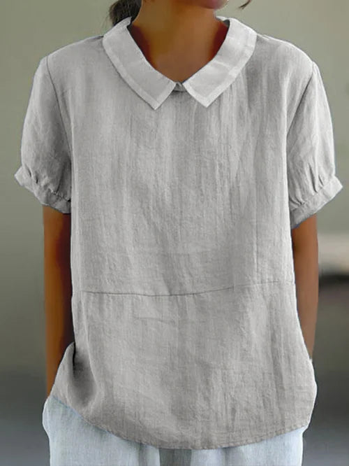 Women's Linen Blouse for Casual Wear in Light Grey