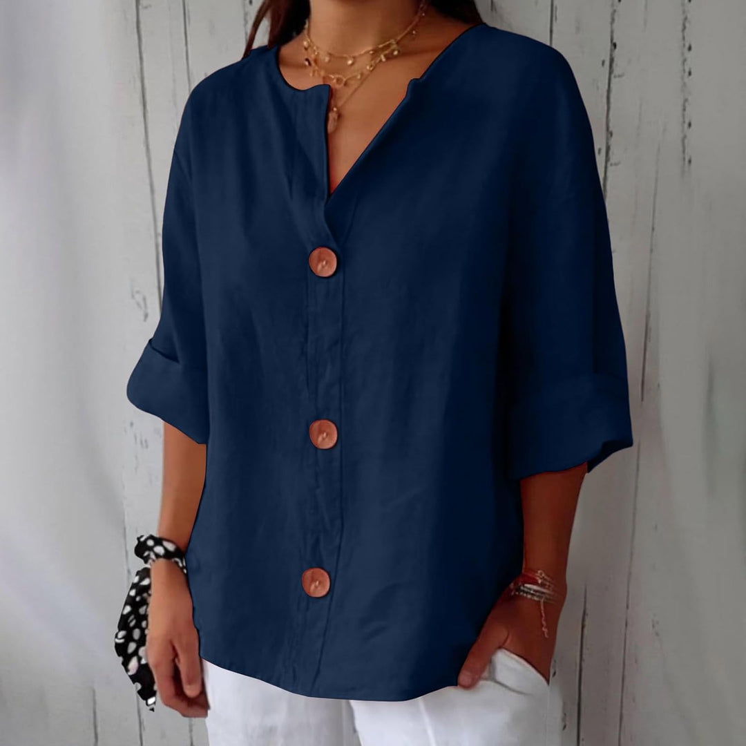 Women's Linen Blouse for Summer in Blue