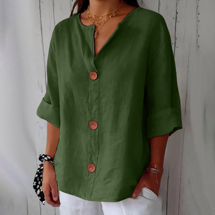 Women's Linen Blouse for Summer in Green