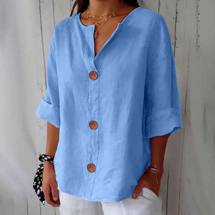 Women's Linen Blouse for Summer in Light Blue