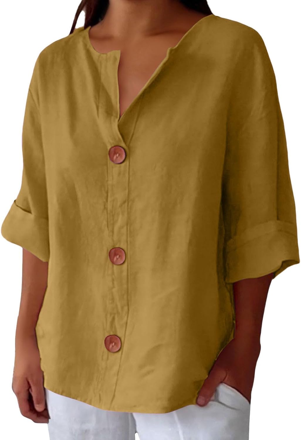 Women's Linen Blouse for Summer in Yellow