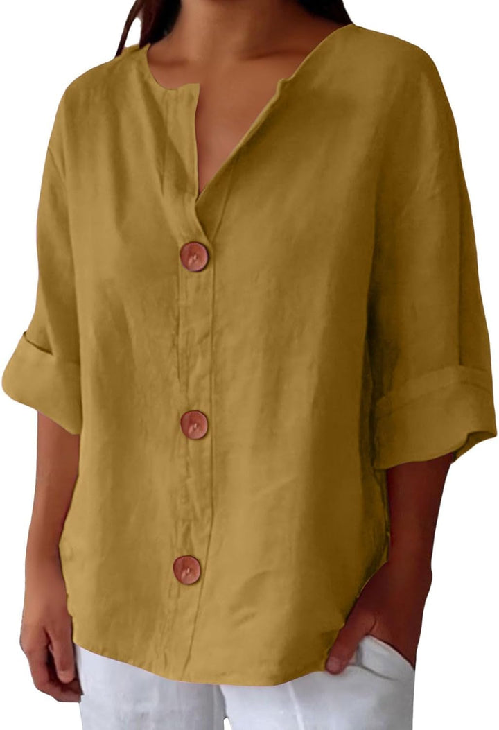 Women's Linen Blouse for Summer in Yellow
