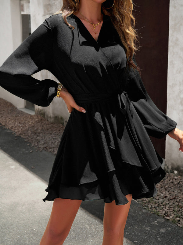 Women's Linen Dress with Gathered Waist in Black