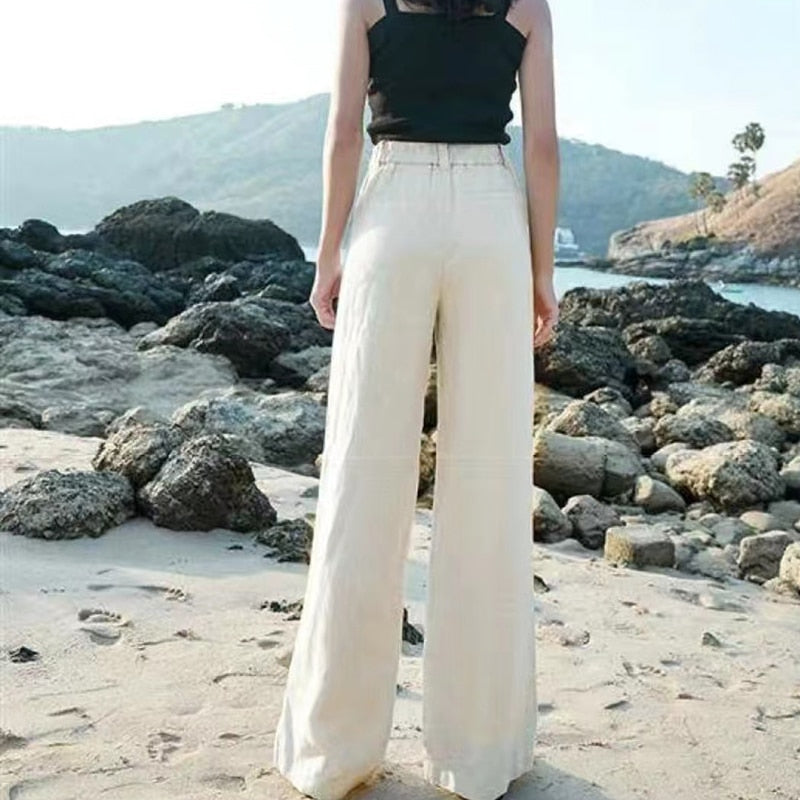 Women's Linen High-Waist Pants with Wide Leg (5)