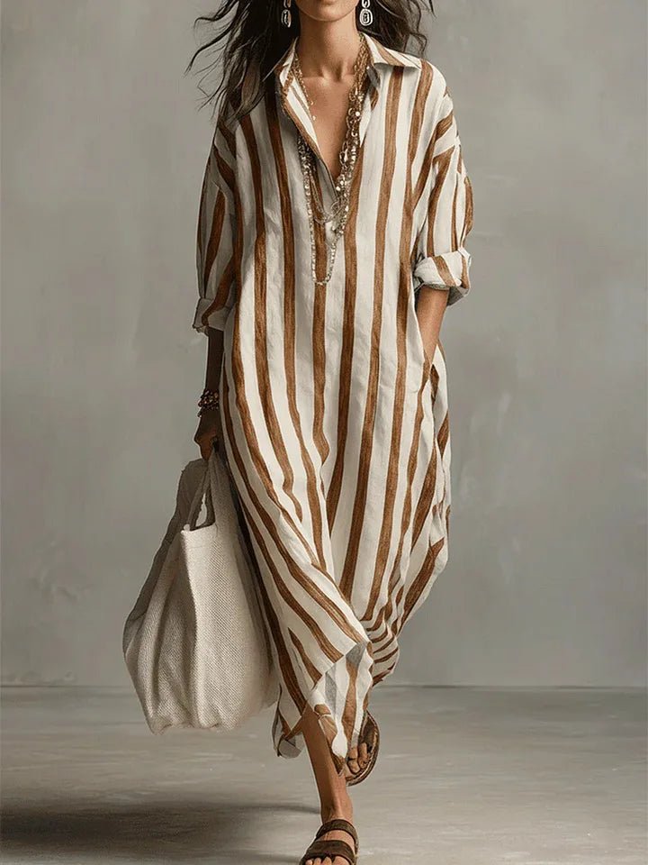 Women's Linen Maxi Boho Dress for Summer in Erdiges Gelb 1