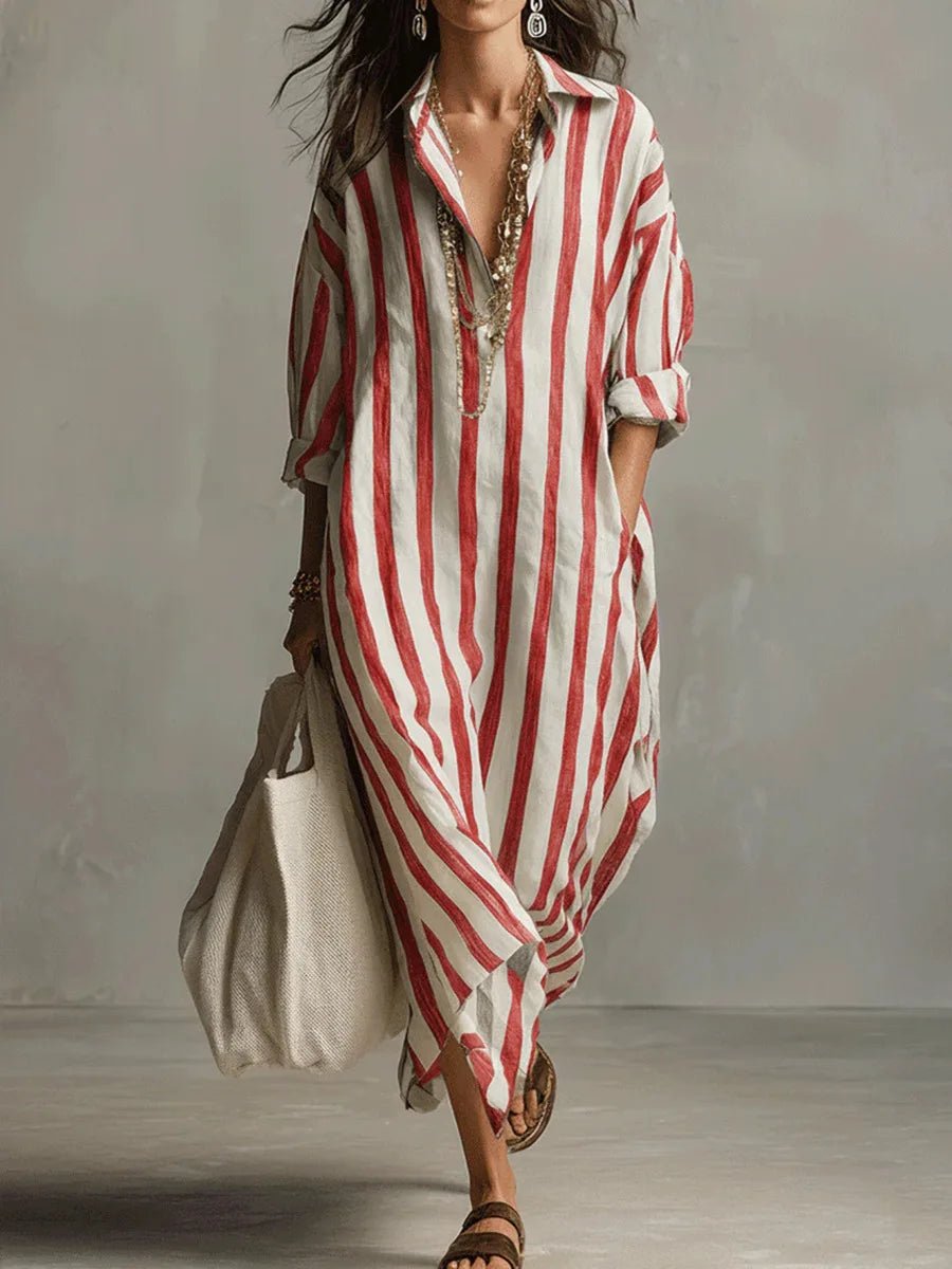 Women's Linen Maxi Boho Dress for Summer in Red