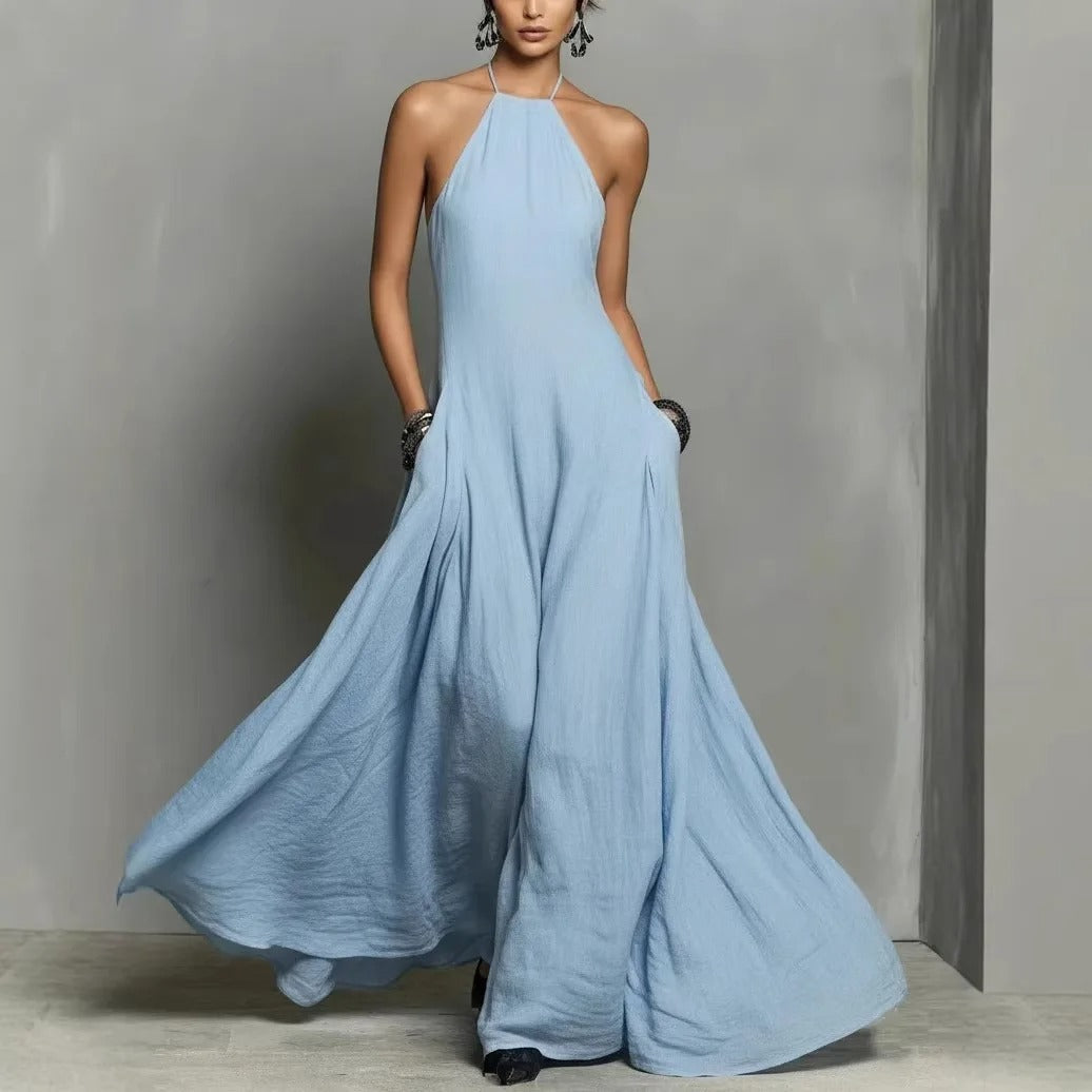 Women's Linen Maxi Halter Dress for Summer in 1