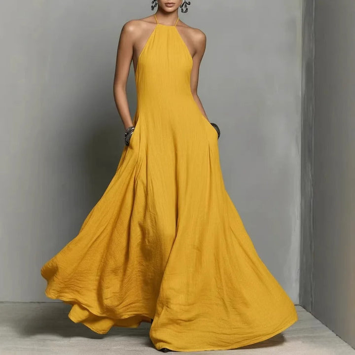 Women's Linen Maxi Halter Dress for Summer in 4
