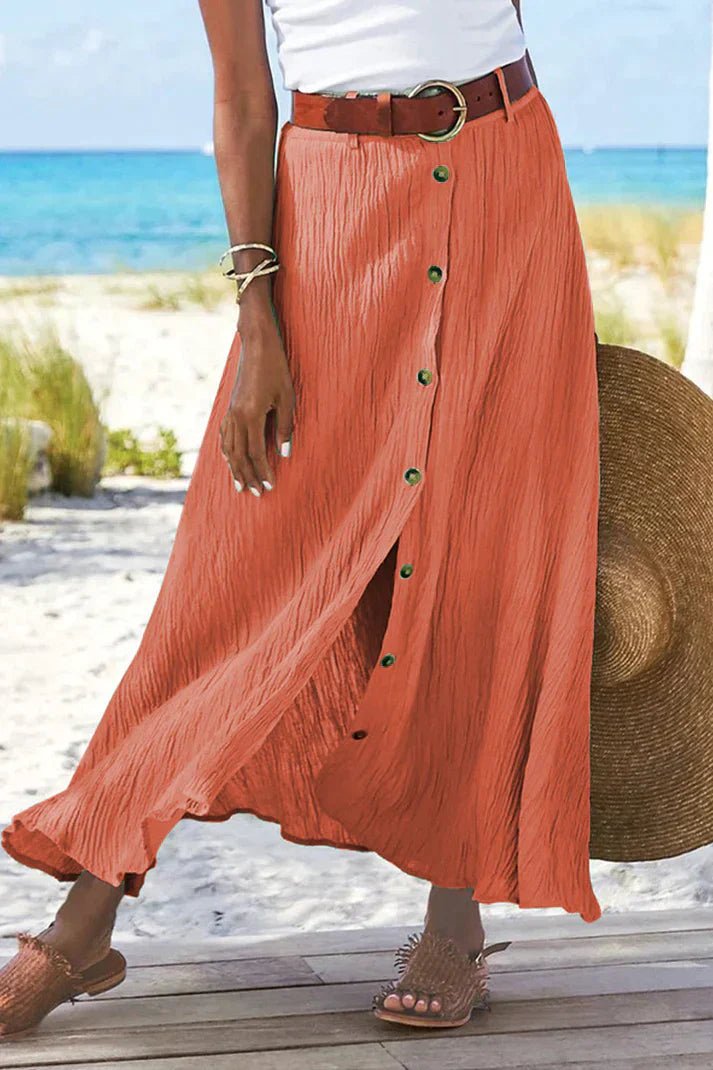 Women's Linen Maxi Skirt for Summer in Mandarin Red