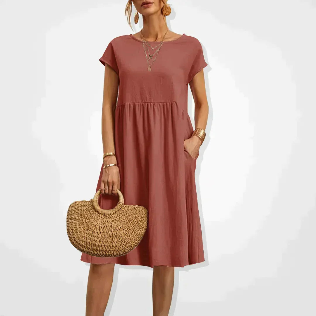 Women's Linen Midi Dress for Wedding Guests