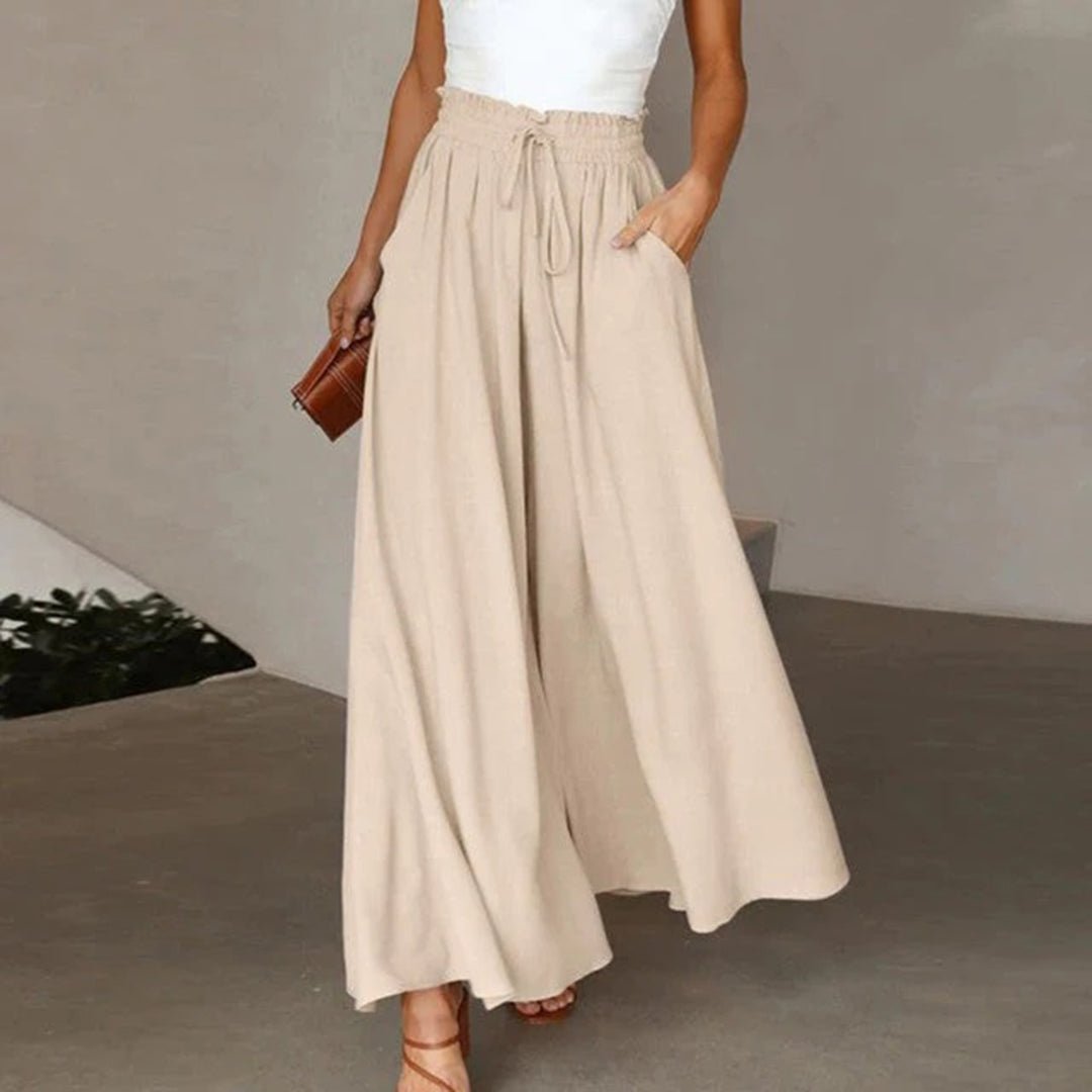 Women's Linen Pants Relaxed Silhouette Adjustable Waist in Beige