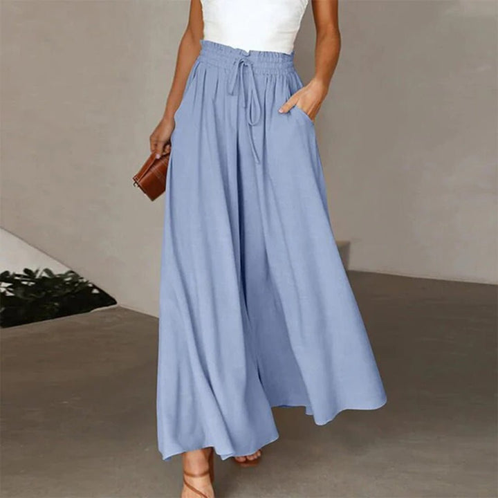 Women's Linen Pants Relaxed Silhouette Adjustable Waist in Blue